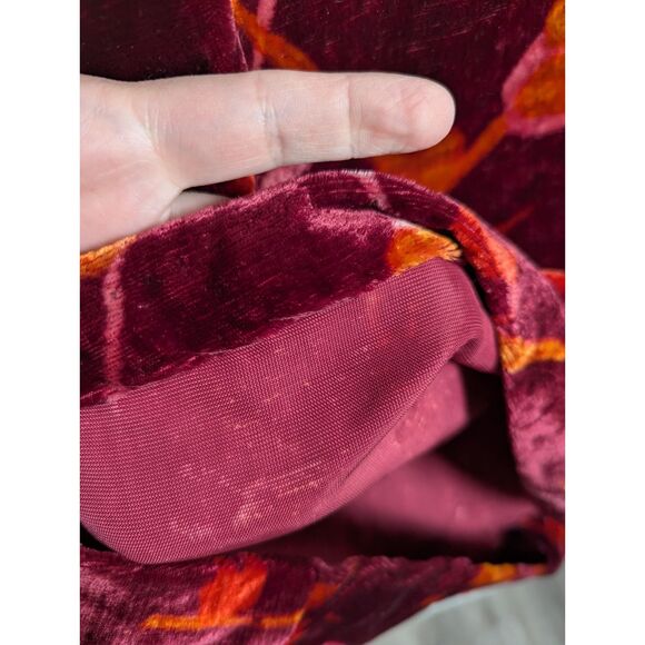 Vintage 70's Pants S Wine Floral Velvet Bell Bottoms High Rise Wide Leg Flare - Picture 10 of 11